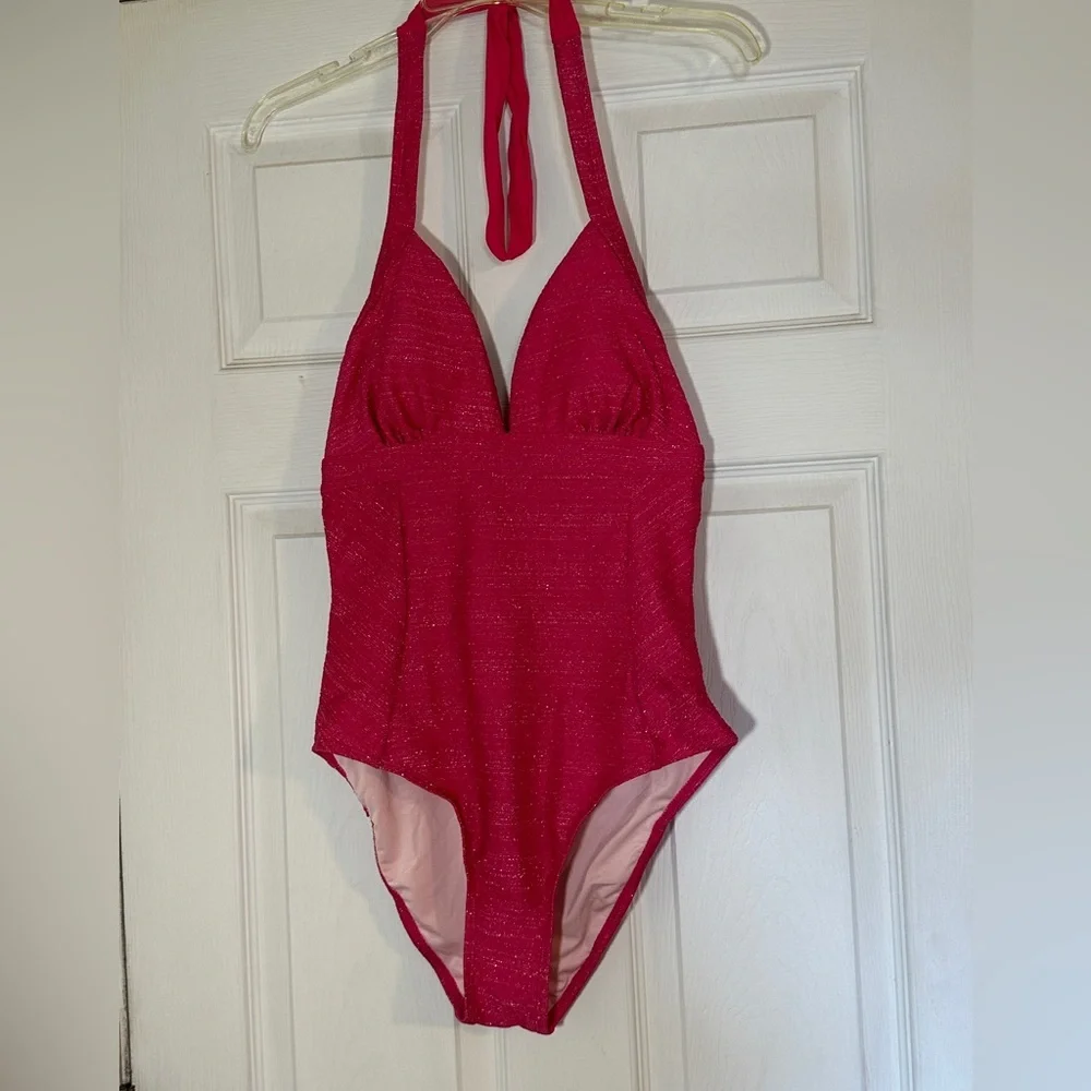NWT Cupshe Women's Magenta Plunging Back Tie One-Piece